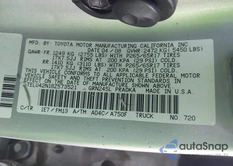 2008 Toyota Tacoma Base V6 из США, поврежденный, VIN 5TELU42N18Z573521